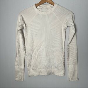 Lululemon Rest Less Pullover Long Sleeve Top White Ribbed Seamless Size Small